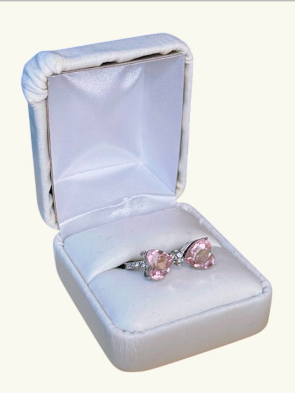 Pink and silver bow Crystal Ring - size 8.5